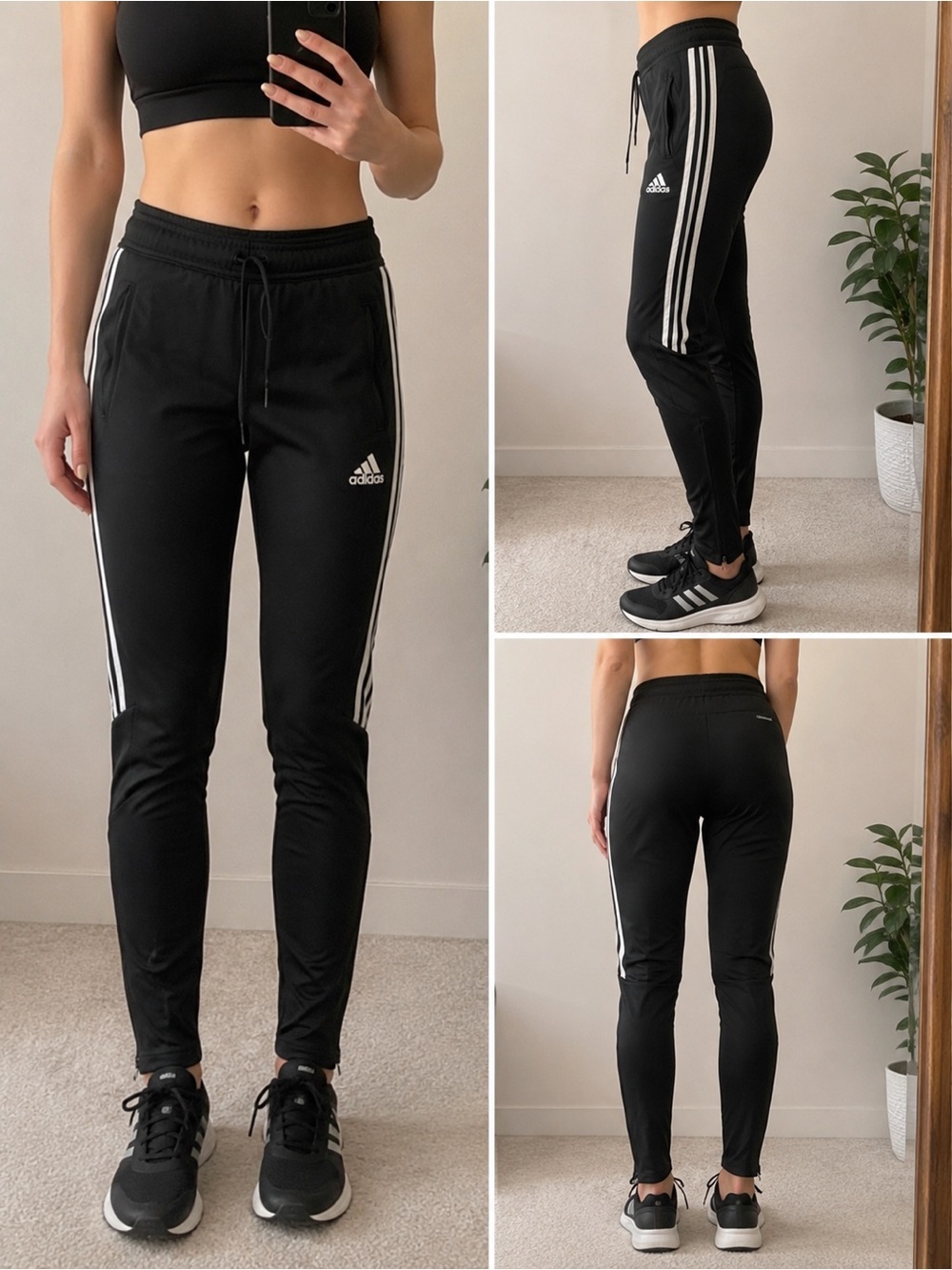 Adidas ClimaCool Black 3-Stripe Running Leggings Joggers Pants Women’s XXS